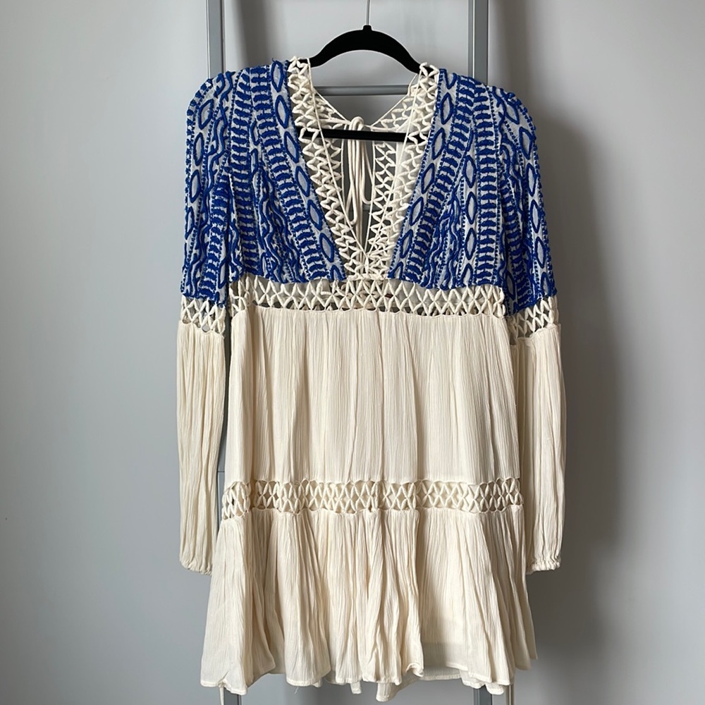 Free People blue and white mini dress